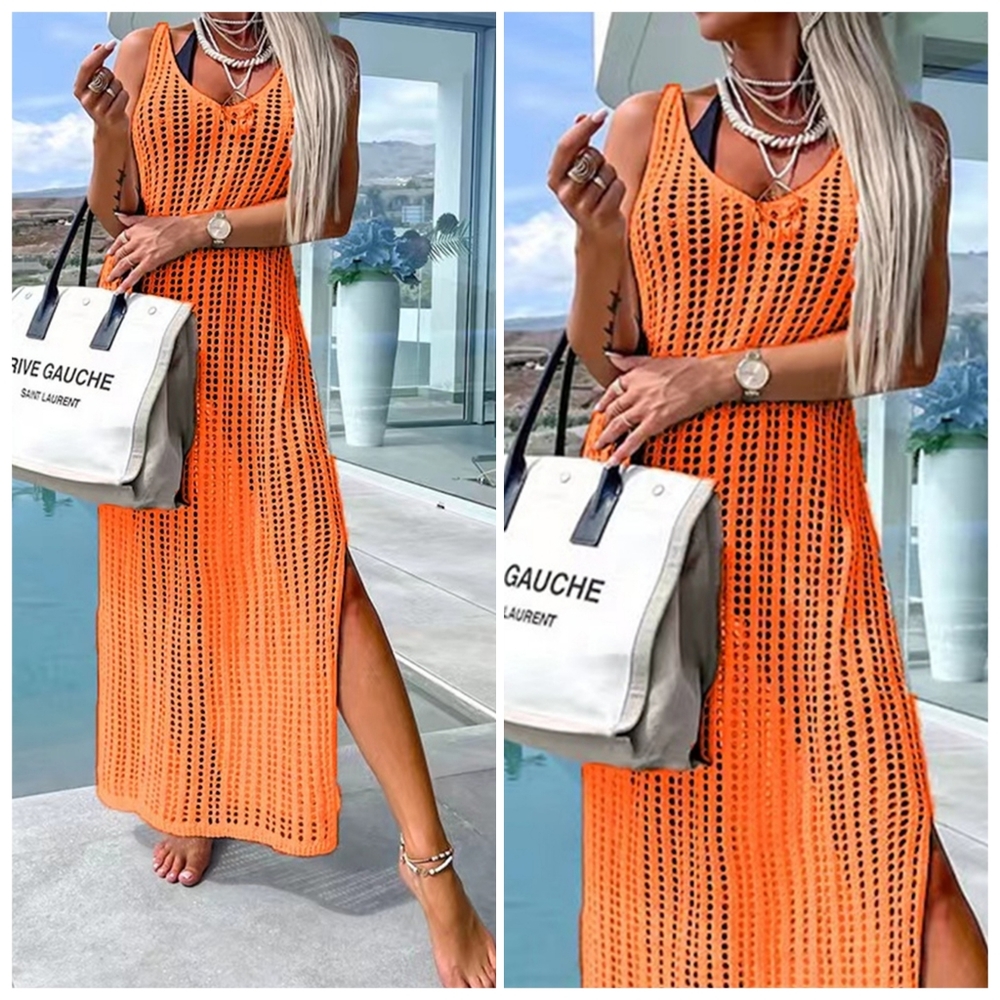 White Openwork Slit Cutout Wide Strap Dress - Picture 13 of 15